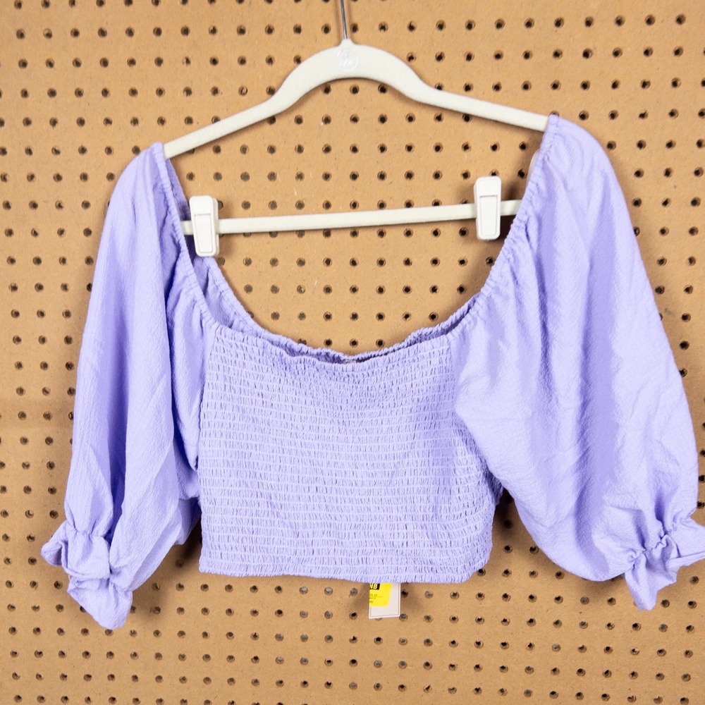 BCBGeneration Lavender Smocked‎ Puff Sleeve Crop Top Purple XL Womens
